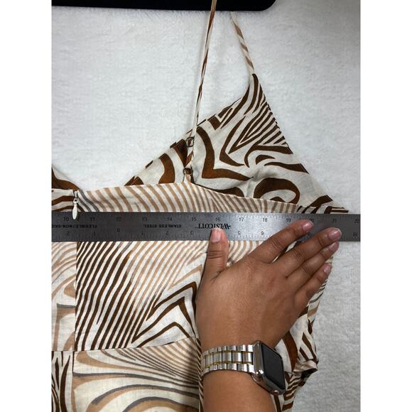 Reiss Brown Tan Animal Print Linen Blend Faux Wrap Belted Rosie Midi Dress Sz 14 - Picture 12 of 14